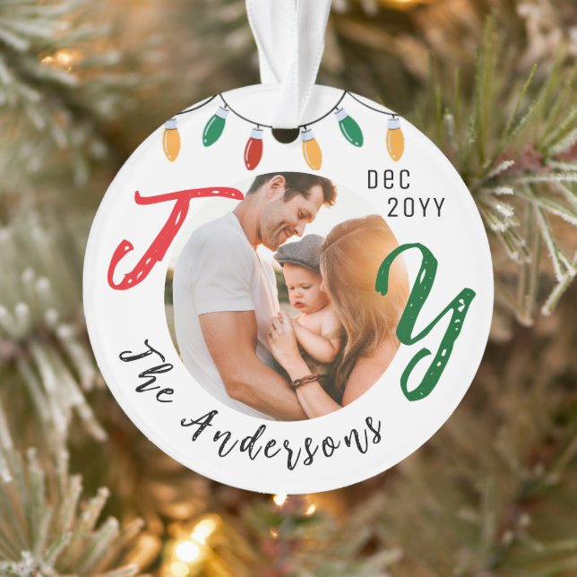 Keepsake Family Photo White Joy Festive Christmas Ornament (Tree)
