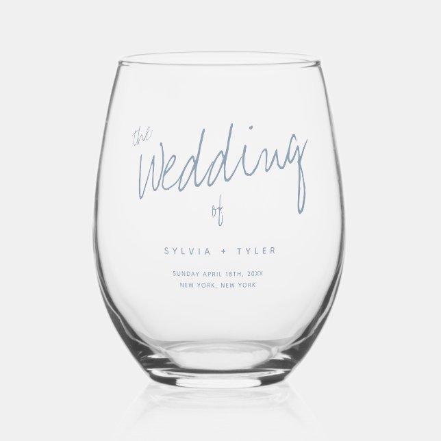 Keepsake Favour Typography Wedding Stemless Wine Glass (Front)