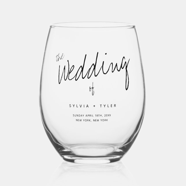 Keepsake Favour Typography Wedding Stemless Wine Glass (Front)
