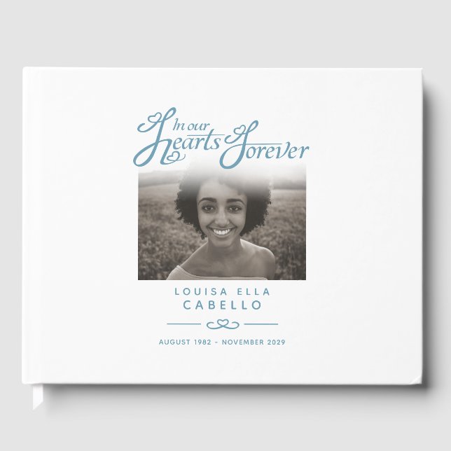 Keepsake memorial book in our hearts white blue (Front)