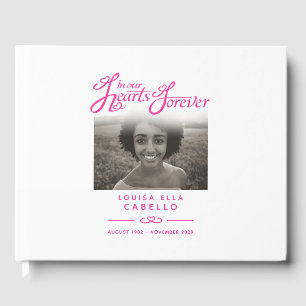 Keepsake memorial book in our hearts white pink