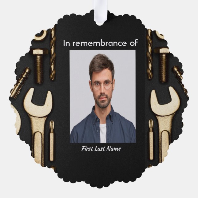 Keepsake Memorial Photo Prayer Tools Mechanic Tree Decoration Card (Back)