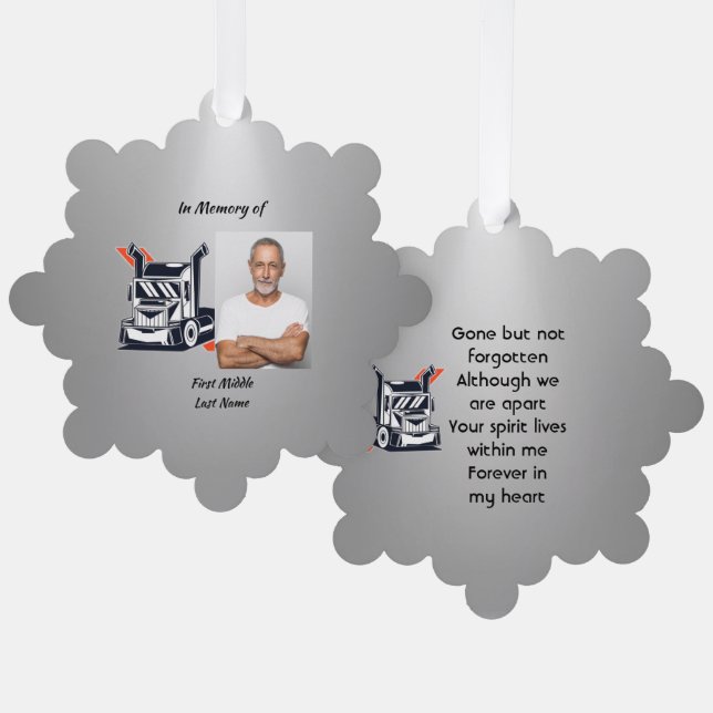 Keepsake Memorial Semi-Truck Tractor-trailer  Tree Decoration Card (Front/Back)