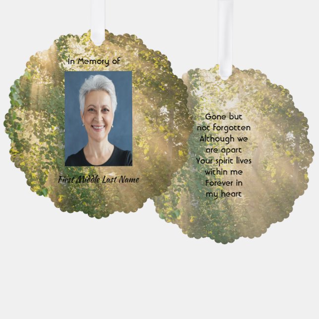 Keepsake Memorial Sunshine Golden Forest Tree Decoration Card (Front/Back)