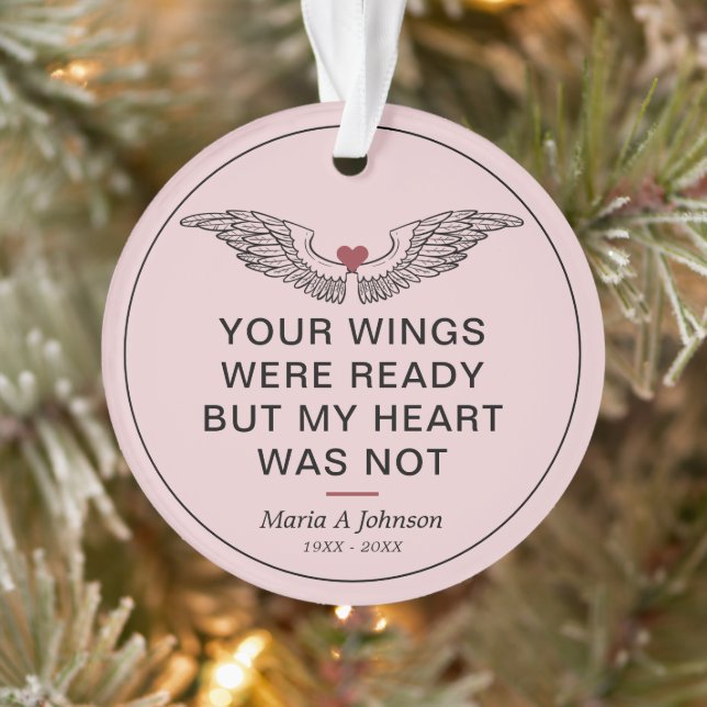 Keepsake Memorial Sympathy Photo Wings Heart Ornament (Tree)