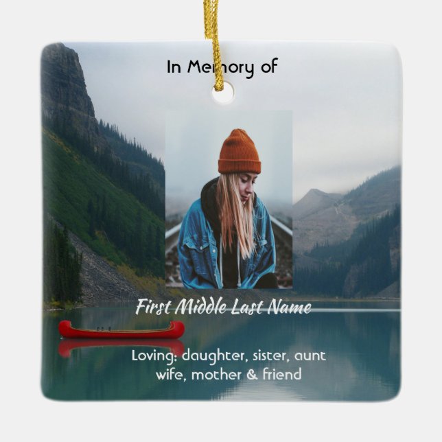 Keepsake Memorial Wilderness Lake Canoe Ceramic Ornament (Front)