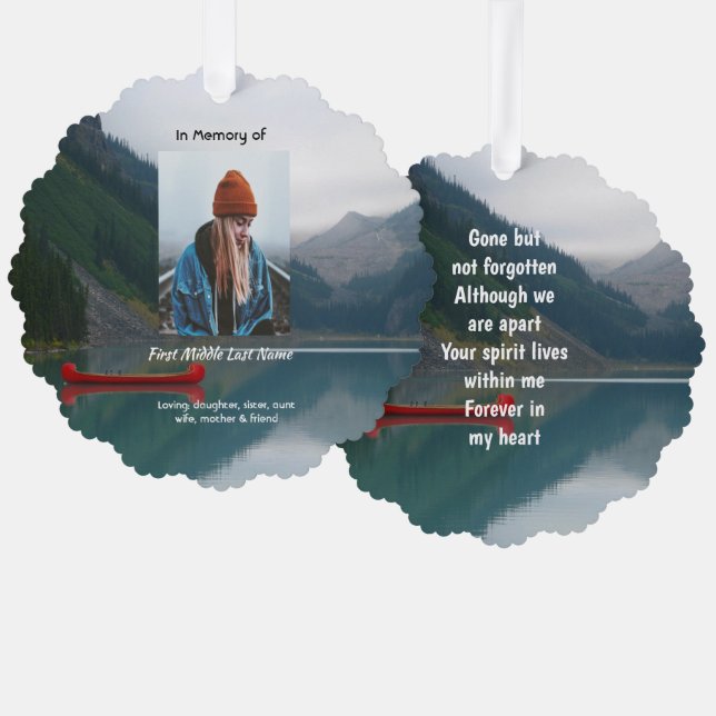 Keepsake Memorial Wilderness Lake Canoe Tree Decoration Card (Front/Back)