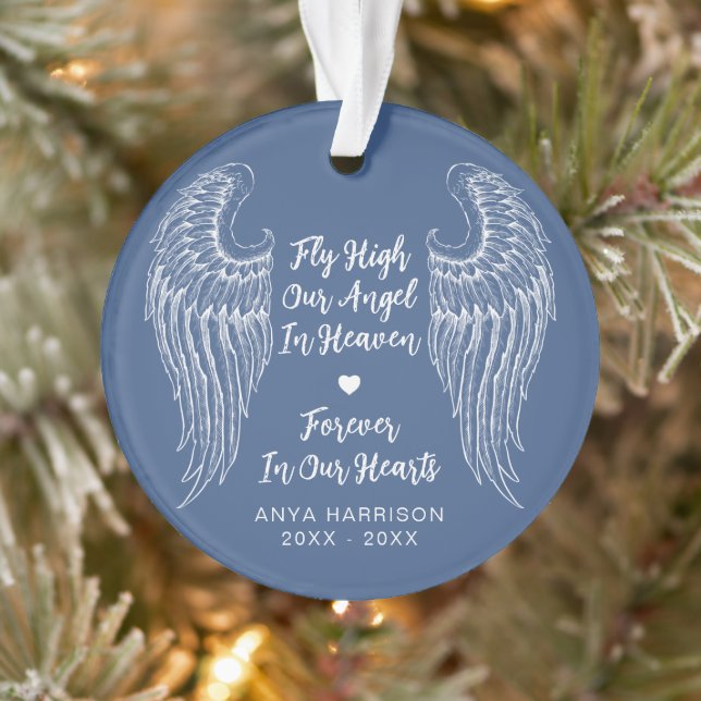 Keepsake Memorial Wings Fly High Our Angle Photo Ornament (Tree)