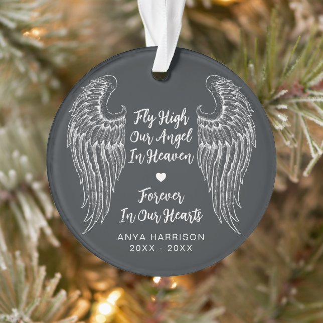 Keepsake Memorial Wings Fly High Our Angle Photo Ornament (Tree)