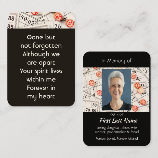 Keepsake Memory Photo Prayer Bingo Game Business Card (Front/Back)