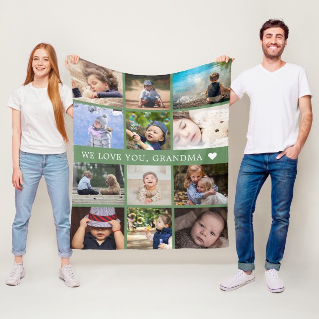 Keepsake Mum Grandma Photo Collage Fleece Blanket (In Situ)