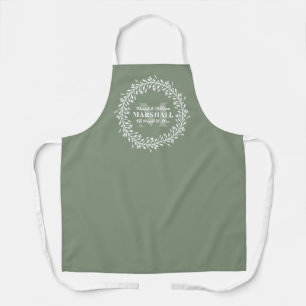 Keepsake Newlywed Couple Green Wreath Monogram Apron