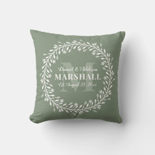 Keepsake Newlywed Couple Green Wreath Monogram Cushion