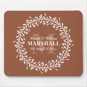 Keepsake Newlywed Couple Orange Wreath Monogram Mouse Mat