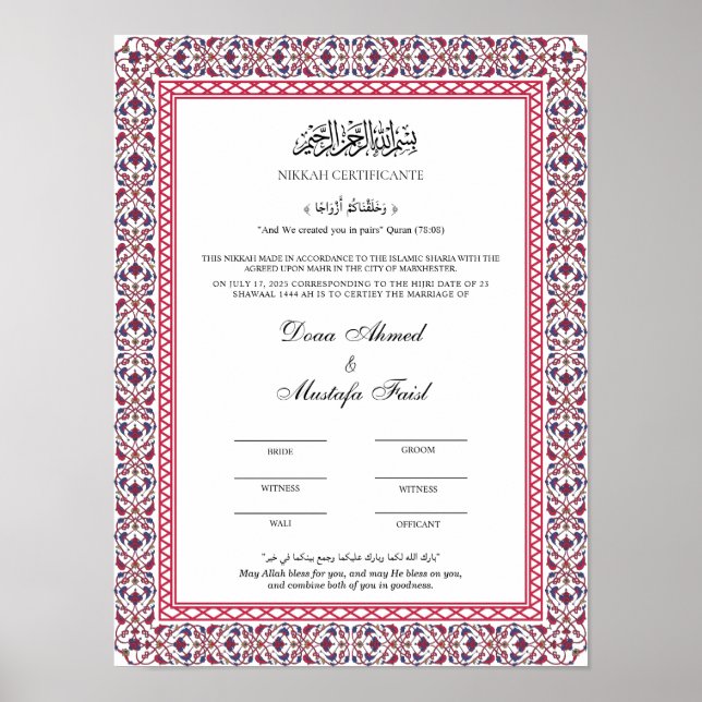 Keepsake nikahnama poster (Front)