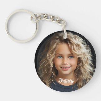 Keepsake Personalized Child Portrait Name Round  Key Ring