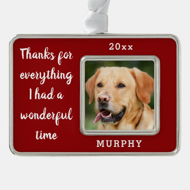 Keepsake Pet Dog Cat Memorial Christmas Date Photo Silver Plated Framed Ornament (Front)