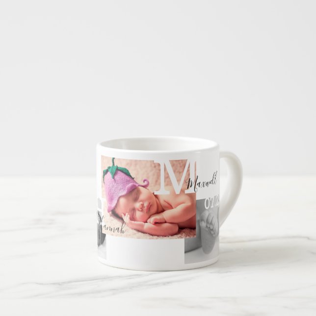 Keepsake Photo Collage Birth Announcement Espresso Cup (Front Right)