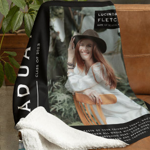 Keepsake Photo & Quote Graduation Gift Black Fleece Blanket