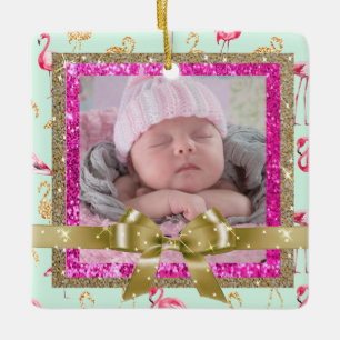 Keepsake Pink and Teal Flamingo Ornament New Baby