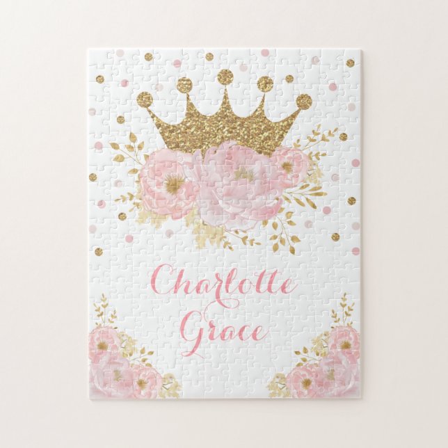 Keepsake Pink Gold Crown Princess Birthday Gift Jigsaw Puzzle (Vertical)