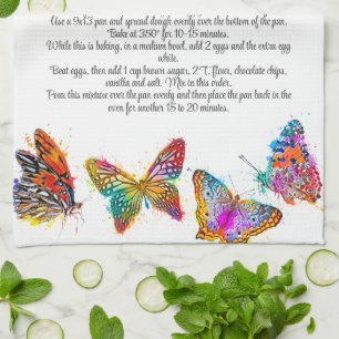 Keepsake Recipe Gift Colorful Butterflies Tea Towel