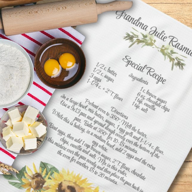Keepsake Recipe Template Watercolor Sunflower Gift Tea Towel (Keepsake Recipe Template Watercolor Sunflower Gift Kitchen Towel)