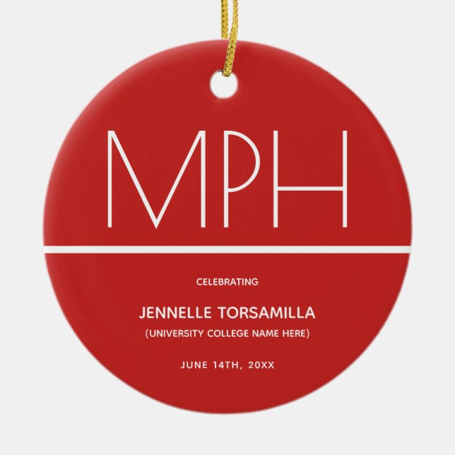 Keepsake Red MPH degree Graduation Ceramic Tree Decoration (Front)