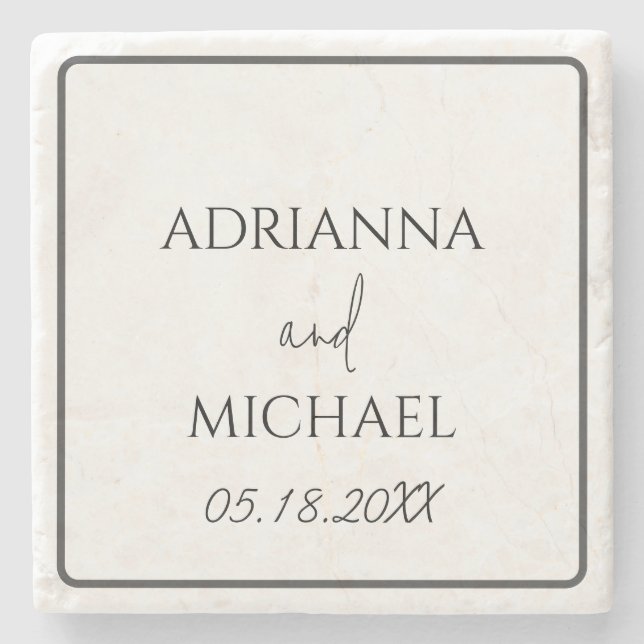 Keepsake Wedding Couple's Name and Date  Stone Coaster (Front)