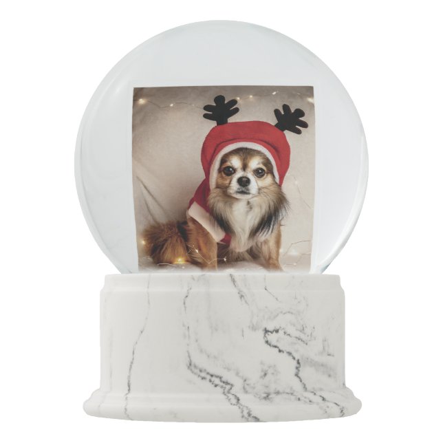 Keepsake Your Pet Dog Photo Your Message Christmas Snow Globe (Front)