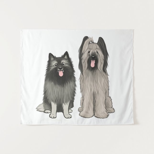 Keeshond and Briard Cute Cartoon Dogs Tapestry (Front (Horizontal))