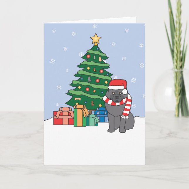 Keeshond and Christmas Tree Holiday Card (Front)