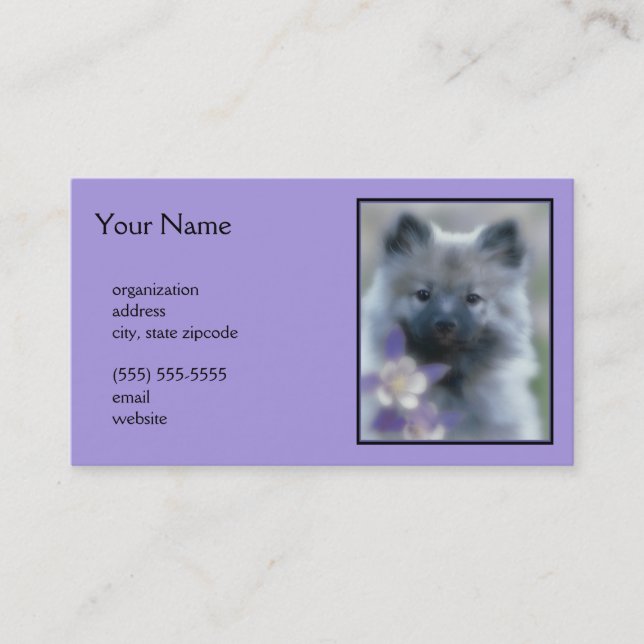Keeshond and Columbine  - Dog Photograph Business Card (Front)