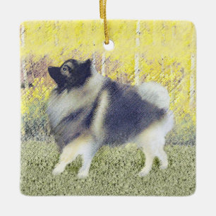 Keeshond Aspen Painting - Cute Original Dog Art Ceramic Ornament