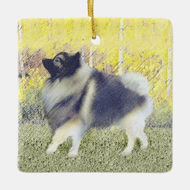 Keeshond Aspen Painting - Cute Original Dog Art Ceramic Ornament (Front)