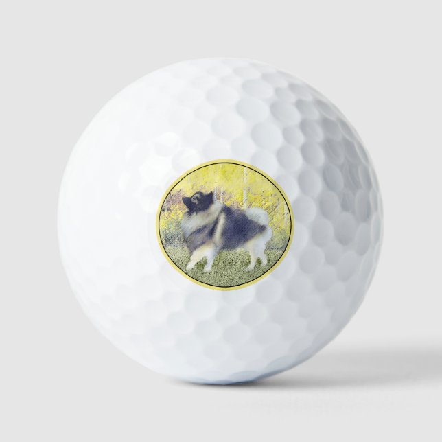 Keeshond Aspen Painting - Cute Original Dog Art Golf Balls (Front)