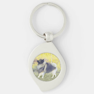 Keeshond Aspen Painting - Cute Original Dog Art Key Ring