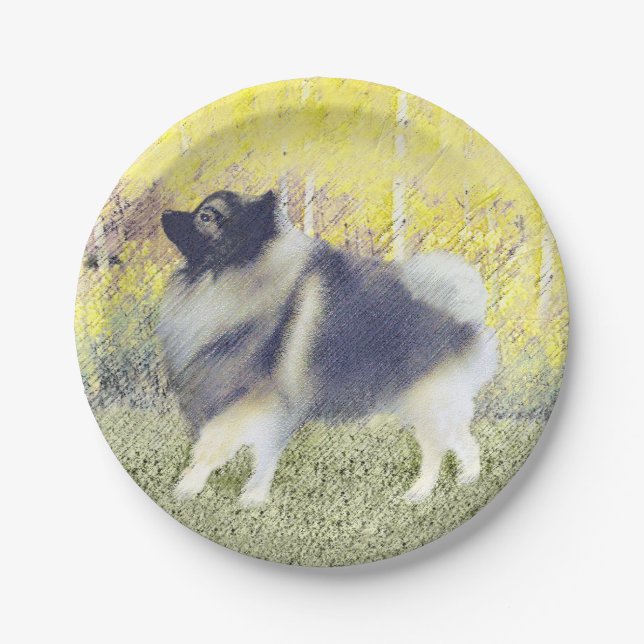 Keeshond Aspen Painting - Cute Original Dog Art Paper Plate (Front)