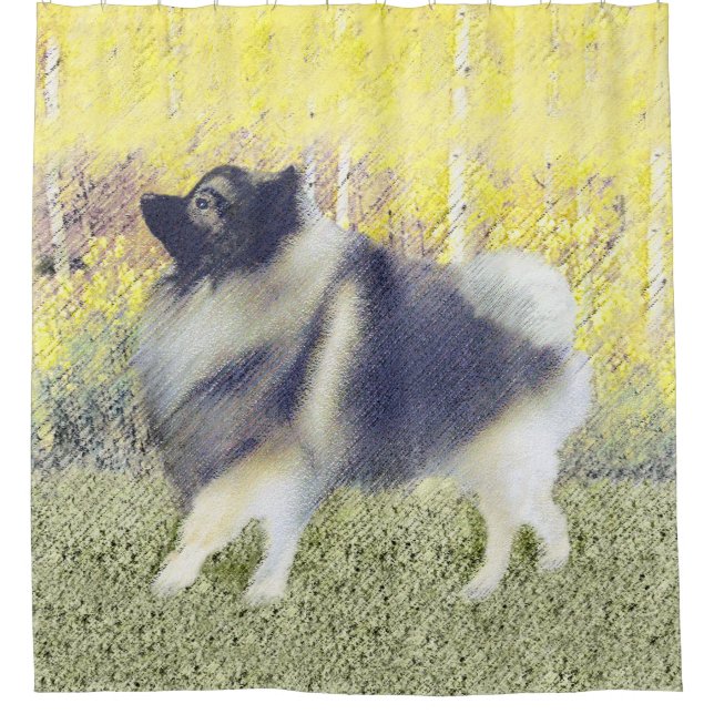 Keeshond Aspen Painting - Cute Original Dog Art Shower Curtain (Front)