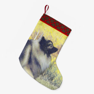 Keeshond Aspen Painting - Cute Original Dog Art Small Christmas Stocking