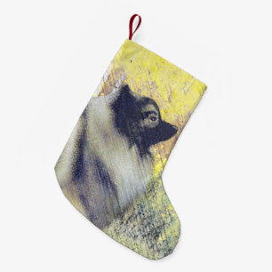 Keeshond Aspen Painting - Cute Original Dog Art Small Christmas Stocking