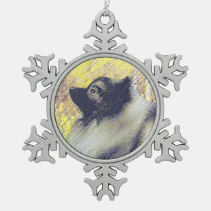 Keeshond Aspen Painting - Cute Original Dog Art Snowflake Pewter Christmas Ornament