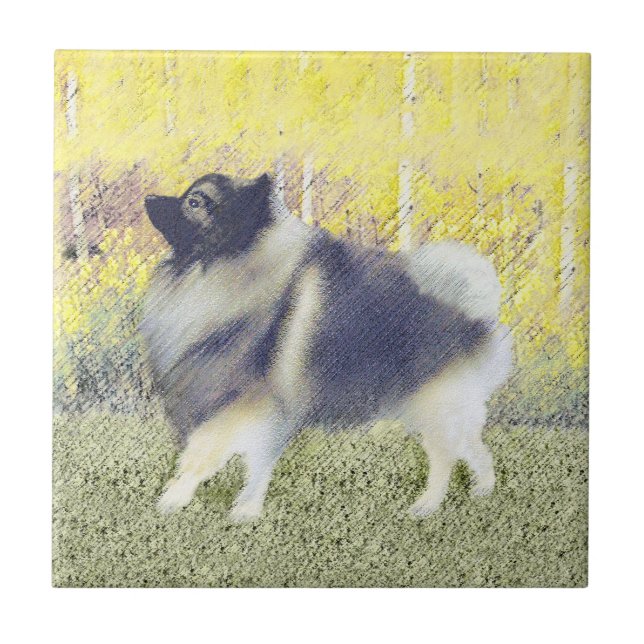Keeshond Aspen Painting - Cute Original Dog Art Tile (Front)
