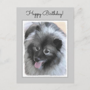 Keeshond Bailey Painting - Cute Original Dog Art Postcard