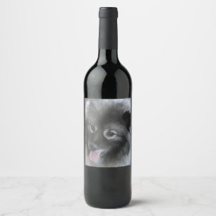 Keeshond Bailey Painting - Cute Original Dog Art Wine Label