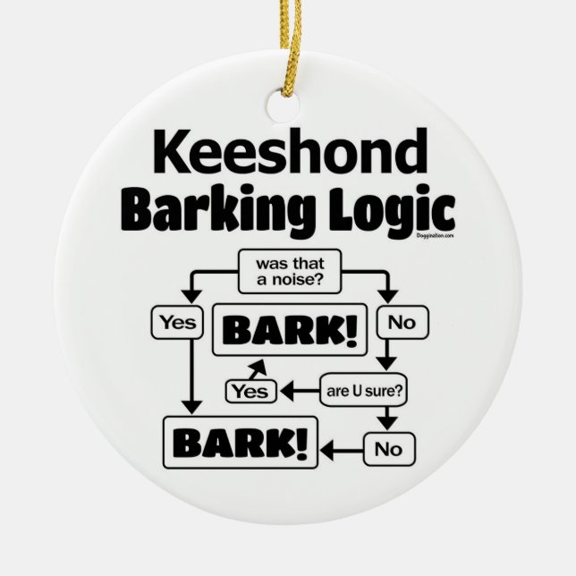 Keeshond Barking Logic Ceramic Tree Decoration (Front)