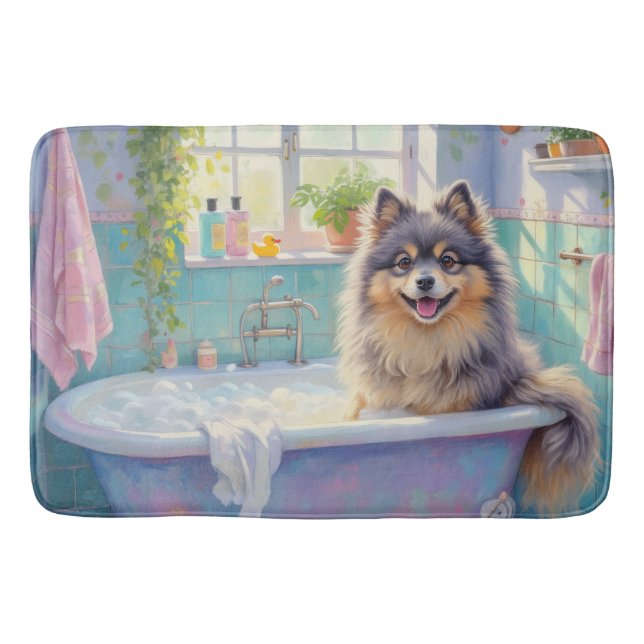 Keeshond Bath Time Fluffy Bathroom Decor Mat (Front)