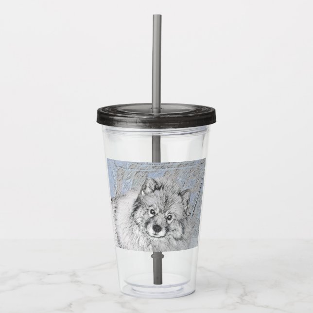 Keeshond Beth Painting - Cute Original Dog Art Acrylic Tumbler (Front)