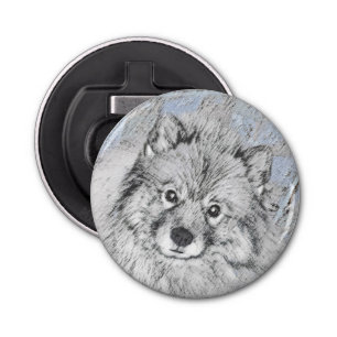 Keeshond Beth Painting - Cute Original Dog Art Bottle Opener