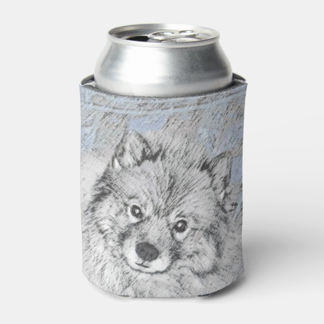 Keeshond Beth Painting - Cute Original Dog Art Can Cooler (Can Front)